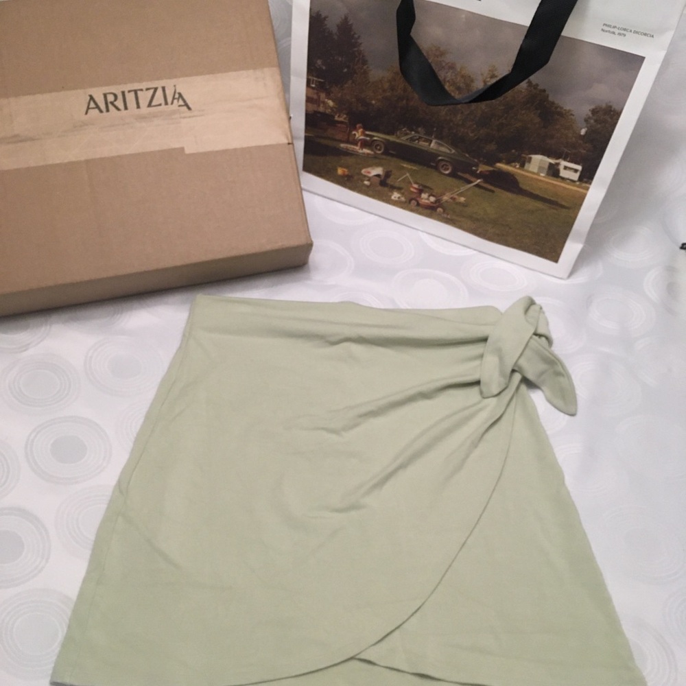 Wilfred Light Green Mini Wrap Skirt